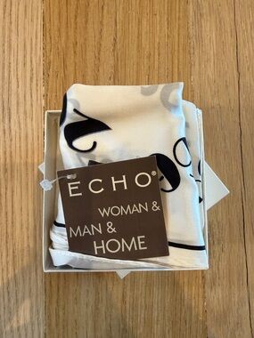 ECHO 1999 2000 Y2K White and Black Graphic Silk Scarf